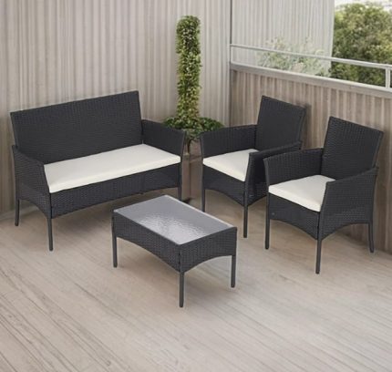 Juego de Terraza 4 Personas Negro/Crudo