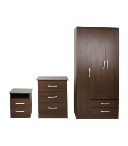 Combo Closet + Velador + Cómoda Marrón Caoba