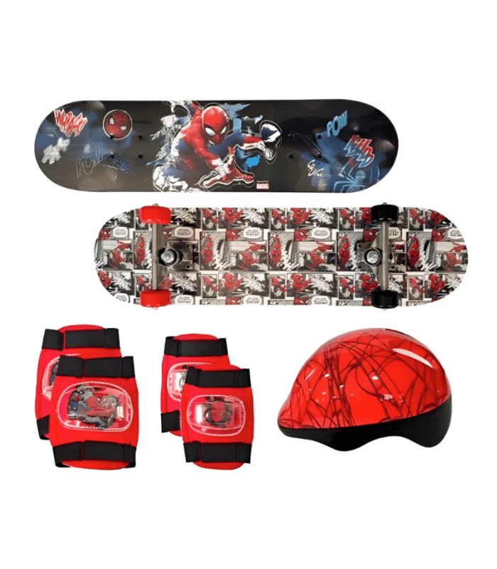 Skateboard Con Accesorios Spiderman Marvel Rojo